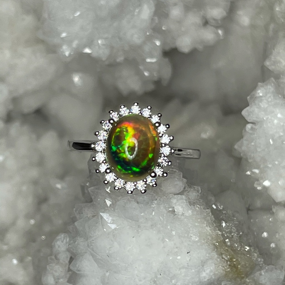 Black Honeycomb Bio-color Opal Ring